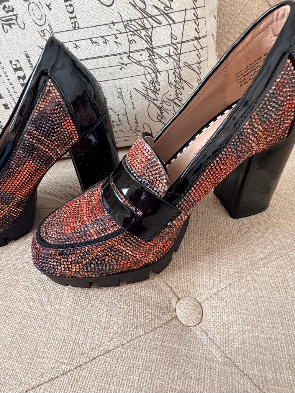 Betsey Johnson Red and Black Glitter Platform Loafer Heels - Picture 2 of 8
